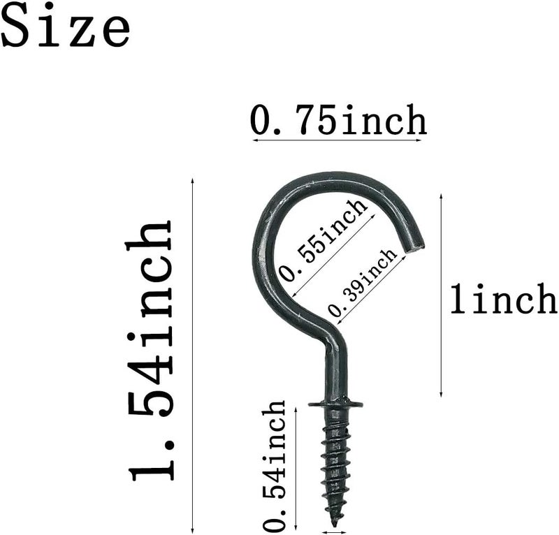 Goiio 100 Pieces 1 inch Ceiling Hooks, Black Zinc Plated Metal Screw-in Cup Hooks - Image 4